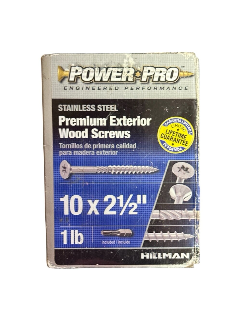 Power Pro Wood Screws, Exterior, Star Drive, Stainless Steel, #10 x 2.5-In.,
